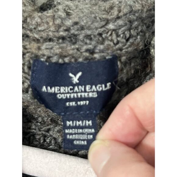 American Eagle Outfitters Woman’s Size M Gray Hooded Tunic Wool Blend Sweater - Picture 5 of 9